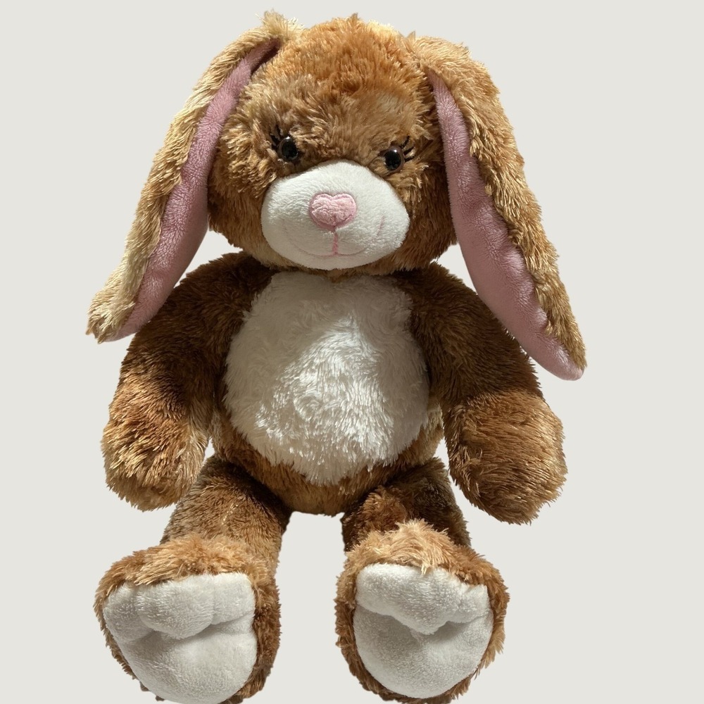 Build-A-Bear Workshop Brown Bunny Rabbit Plush Stuffed Animal Pink Ears 16" Soft